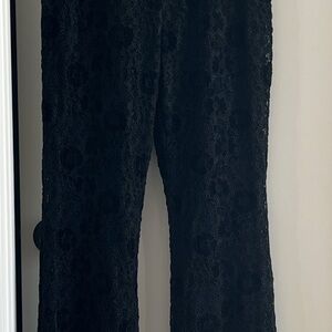Avec Les Filles Black Lace Velvet Floral Pants